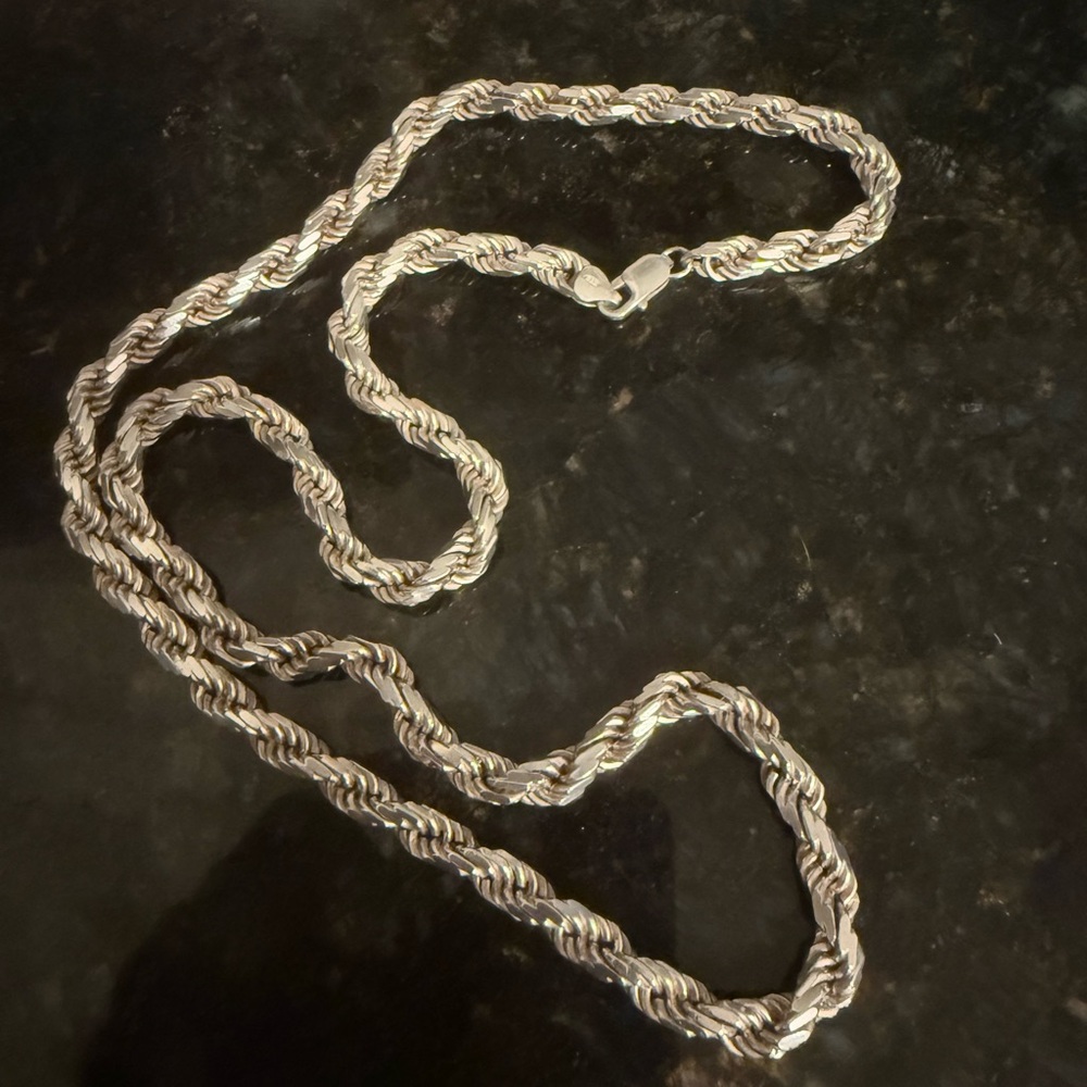 Big heavy Silver Rope Chain Necklace and silver bar